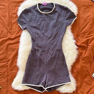 Edikted Grey Open Back Romper with White Trim small